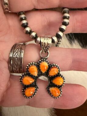 ❤️ Spiny Oyster Navajo Style Decorative NAJA Sterling Silver Pendant 1.39”L